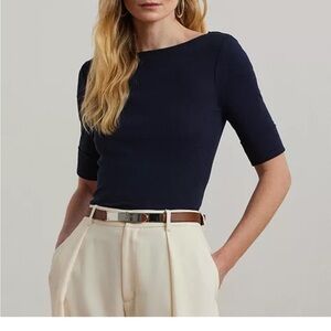 VINTAGE Lauren Ralph Lauren Pistachio Green 3/4 Sleeve Ribbed Knit Top